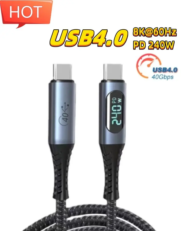 Hot LED Screen Digital Indicator USB 4 40G Thunderbolt3 240W 5A PD Fast Charge USB Type C Data Digital Cable For Macbook Pro
Hot LED Screen Digital Indicator USB 4 40G Thunderbolt3 240W 5A PD Fast Charge USB Type C Data Digital Cable For Macbook Pro