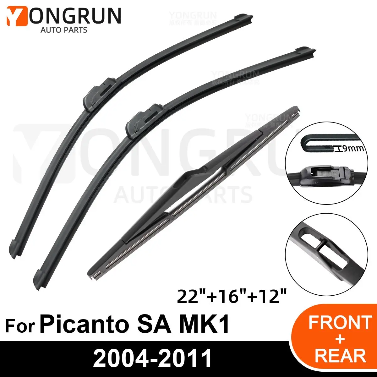 

Car Windshield Windscreen Front Rear Wiper Blade Rubber Accessories For KIA Picanto SA MK1 Hatchback 22"16"12" 2004 - 2010 2011