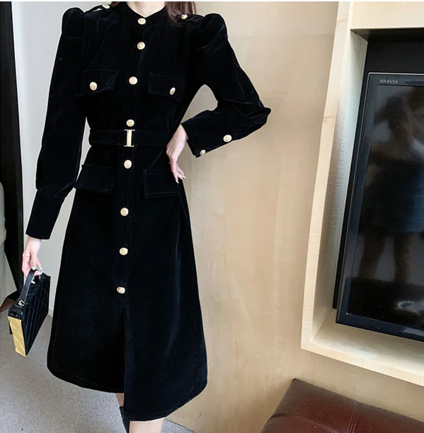 High Quality Fashion Women Black Velvet Bodycon Dress Vintage Autumn Spring Single Breasted Long Sleeve Office Belt Midi Vestido
High Quality Fashion Women Black Velvet Bodycon Dress Vintage Autumn Spring Single Breasted Long Sleeve Office Belt Midi Vestido