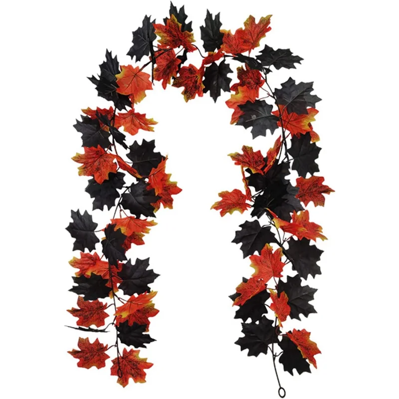 

Искусственные черные венки на Хэллоуин, Осенний венок с кленовыми листьями, подвесная черная ротанговая искусственная Осенняя гирлянда из искусственных листьев
