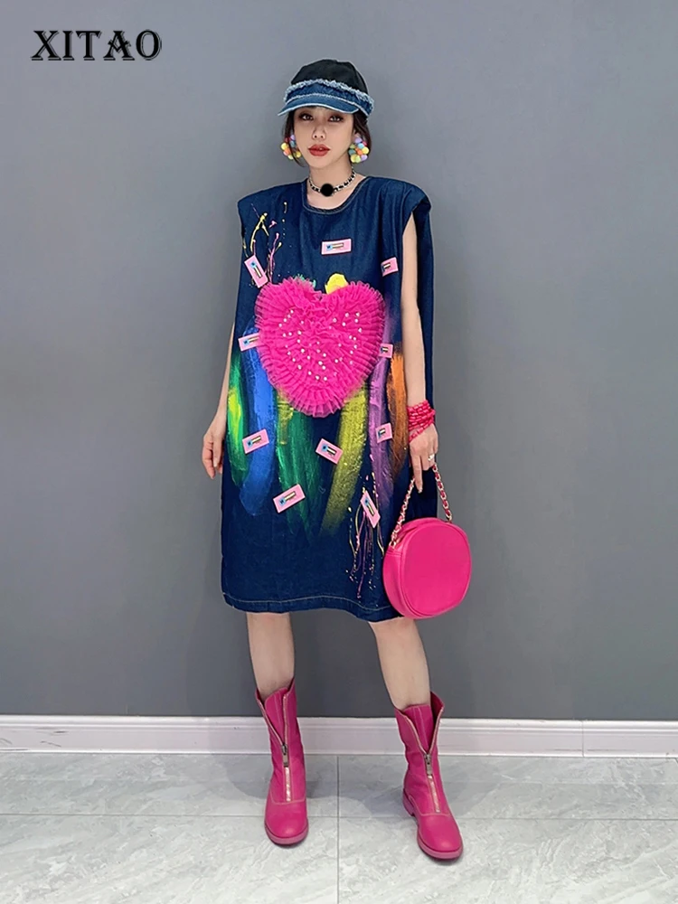 XITAO Sleeveless Mini Denim Dress Loose Fashion Contrast Color Beading Mesh Heart Splicing Decoration Dress New Women DMJ1489
XITAO Sleeveless Mini Denim Dress Loose Fashion Contrast Color Beading Mesh Heart Splicing Decoration Dress New Women DMJ1489
