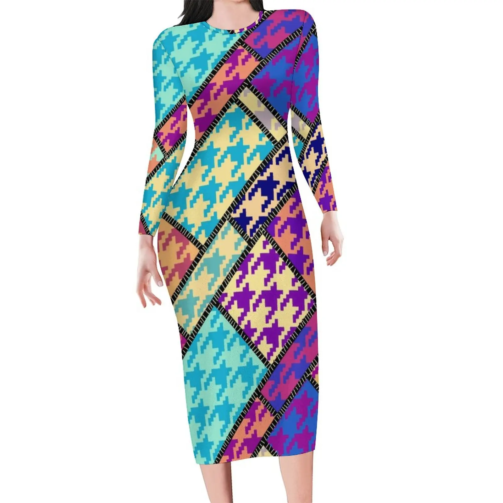 Colorful Houndstooth Dress Womens Patchwork Style Streetwear Bodycon Dress Holiday Long Sleeve Retro Dresses Oversize Vestidos
Colorful Houndstooth Dress Womens Patchwork Style Streetwear Bodycon Dress Holiday Long Sleeve Retro Dresses Oversize Vestidos