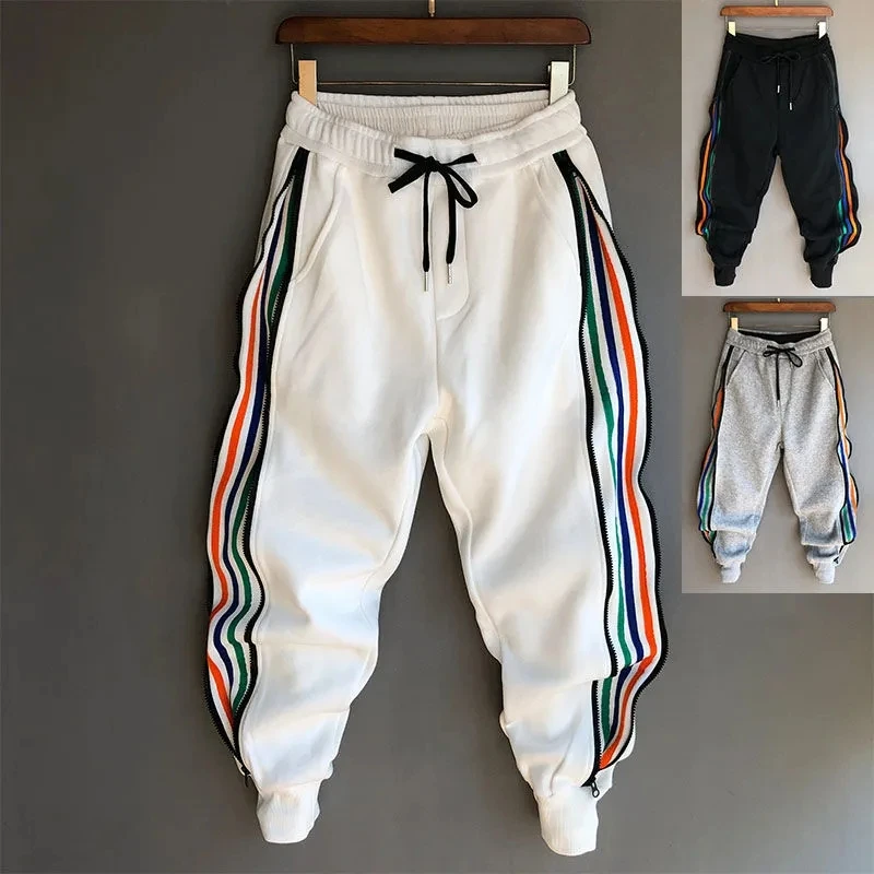 

Pants Striped Loose Male For Korean Fashion Hip Patchwork Streetwear Men Homme Fit Hop Sweatpants Harem Trousers Cuffed Jogger