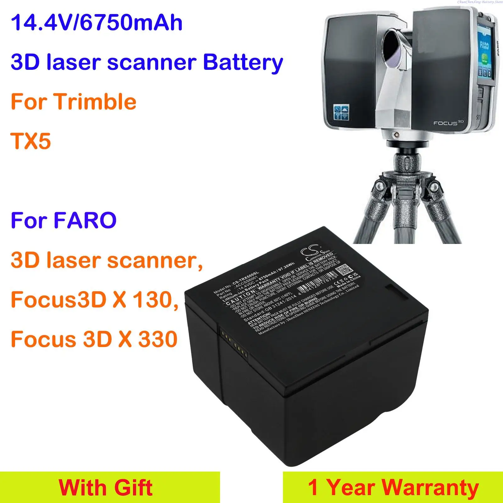 GreenBattery 6750mAh battery ACCSS6001 for FARO 3D laser scanner, Focus3D X 130, Focus 3D X 330, For Trimble TX5
GreenBattery 6750mAh battery ACCSS6001 for FARO 3D laser scanner, Focus3D X 130, Focus 3D X 330, For Trimble TX5