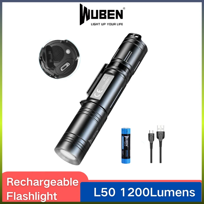 WUBEN L50 USB перезаряжаемая светодиодсветильник вспышка ультраяркая 1200 люмен 5