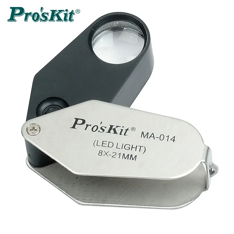 

Pro'sKit MA-014 Mini Portable 8X LED Light Source Magnifier For Watching Read A Newspaper Maintenance Expand Mirror (O21mm)