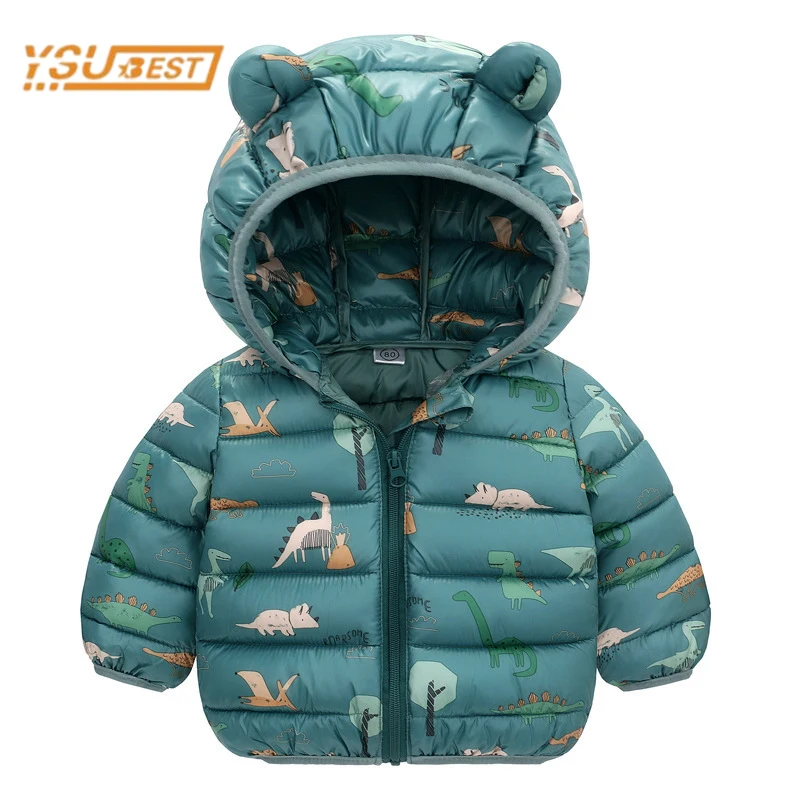 

Winter Baby Boys Girls Long Sleeve Cartoon Dinosaur Down Jacket 1-5Yrs Kids Baby Jacket Thicken Children Hooded Zipper Coat