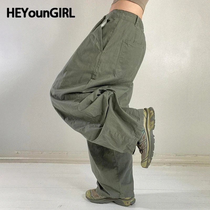 

HEYounGIRL Harajuku Green Low Waist Sweatpants Oversized Grunge Hip Hop Wide Leg Trousers Korean Streetwear Loose Joggers Y2K