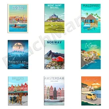 Amalfi, Norway, Lofoten Islands, Mont Saint Michel, Palm Springs, Los Angeles, Bruges, Maldives, La Spezia, Porto Travel Poster