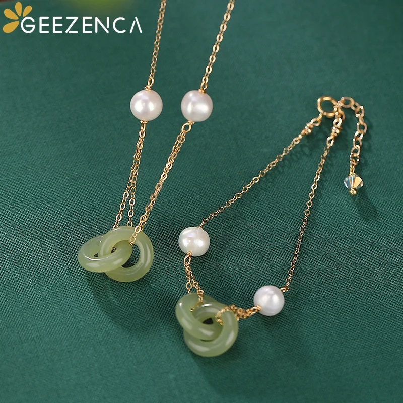 GEEZENCA Double Circle Green Jade Jasper Pearl 14K Gold Filled Bracelet Necklace For Women Vintage Chinese Style Jewelry Sets
GEEZENCA Double Circle Green Jade Jasper Pearl 14K Gold Filled Bracelet Necklace For Women Vintage Chinese Style Jewelry Sets