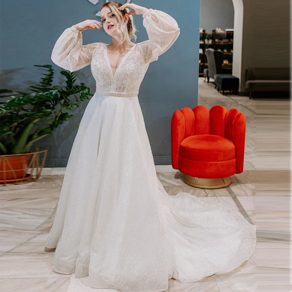 Sparkly Plus Size Wedding Dress 2022 Deep V Neck Long Sleeves Glitter Sequins Wedding Gown Beaded Belt Lace Applique Bridal Gown
Sparkly Plus Size Wedding Dress 2022 Deep V Neck Long Sleeves Glitter Sequins Wedding Gown Beaded Belt Lace Applique Bridal Gown