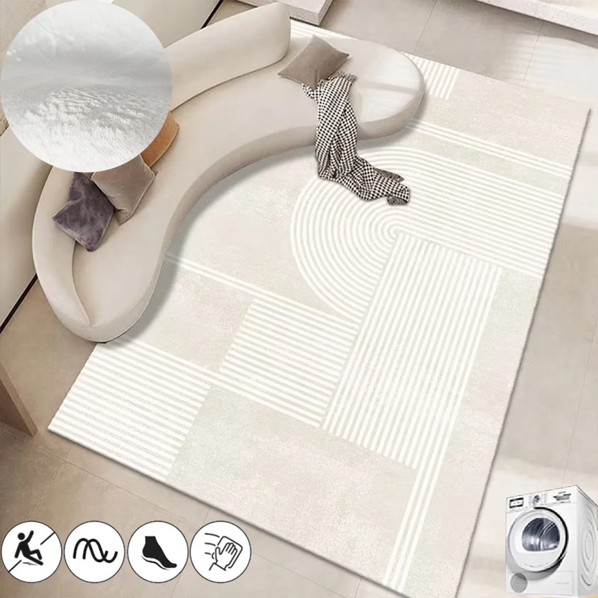 Simple Striped Lounge Rug Japanese Wabi-sabi Style Rugs for Bedroom Large Area Living Room Mat Soft Washable Cloakroom Carpet 
Simple Striped Lounge Rug Japanese Wabi-sabi Style Rugs for Bedroom Large Area Living Room Mat Soft Washable Cloakroom Carpet