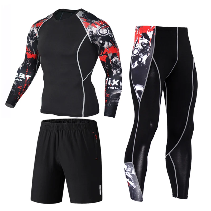 

MMA rash guard Running suit Men Sports Tights Compression Shirt Long sleeve Quick dry Gym Shorts Workout Bodybuilding Clothing