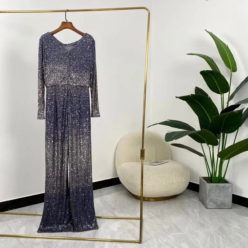 Spring Summer Women Fashion Dark Blue Pink O-neck Top Quality Long Sleeve High Waist Shining Sequined Jumpsuit
Spring Summer Women Fashion Dark Blue Pink O-neck Top Quality Long Sleeve High Waist Shining Sequined Jumpsuit
