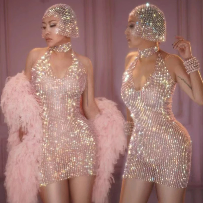Sparkly Silver Rhinestones Sleeveless Pink Dress Shiny Birthday Celebrate Evening Outfit Sexy Mesh Transparent Costume XS3739
Sparkly Silver Rhinestones Sleeveless Pink Dress Shiny Birthday Celebrate Evening Outfit Sexy Mesh Transparent Costume XS3739