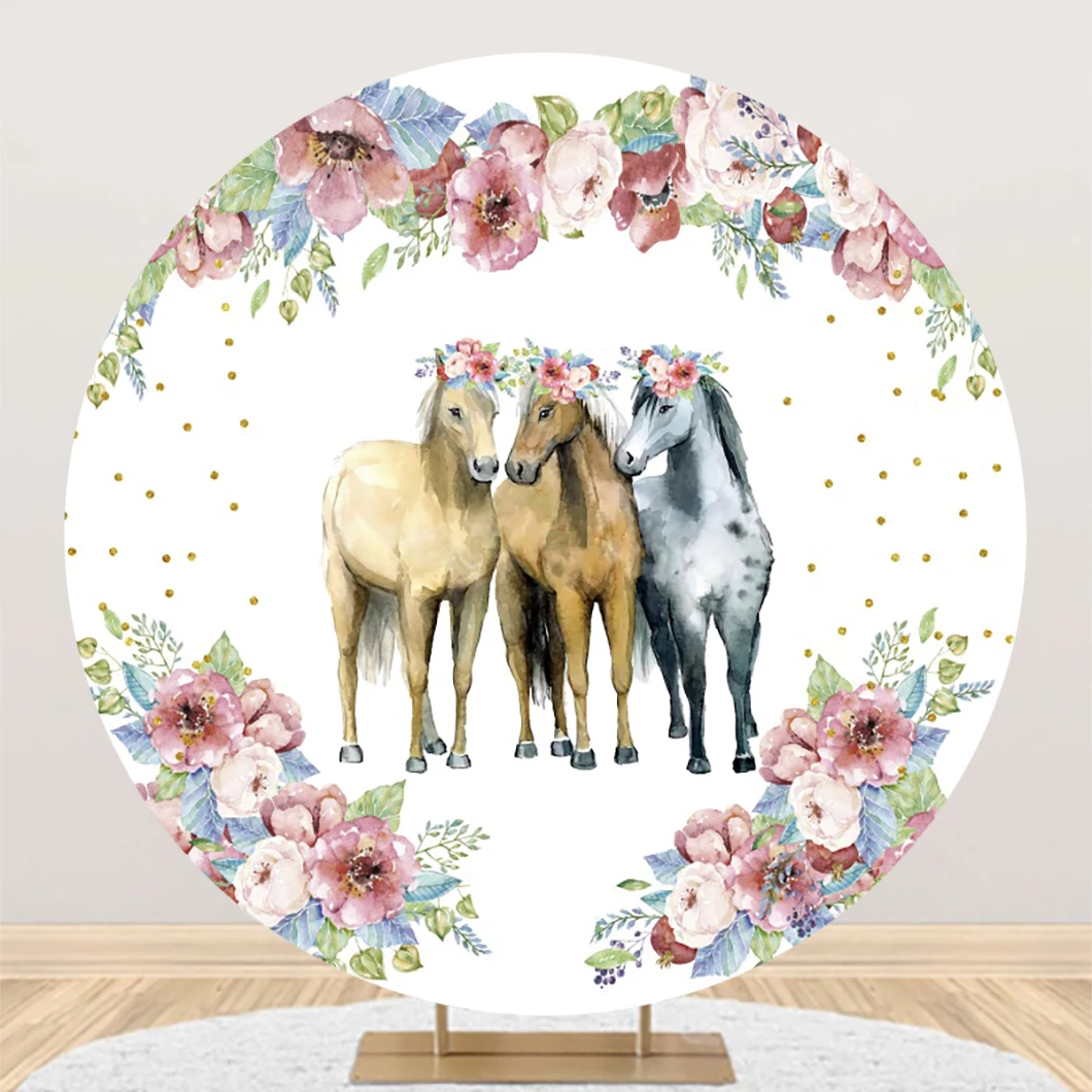 

Laeacco Horse Birthday Photography Backdrop Watercolor Flower Western Girls Birthday Baby Shower Portrait Customized Background