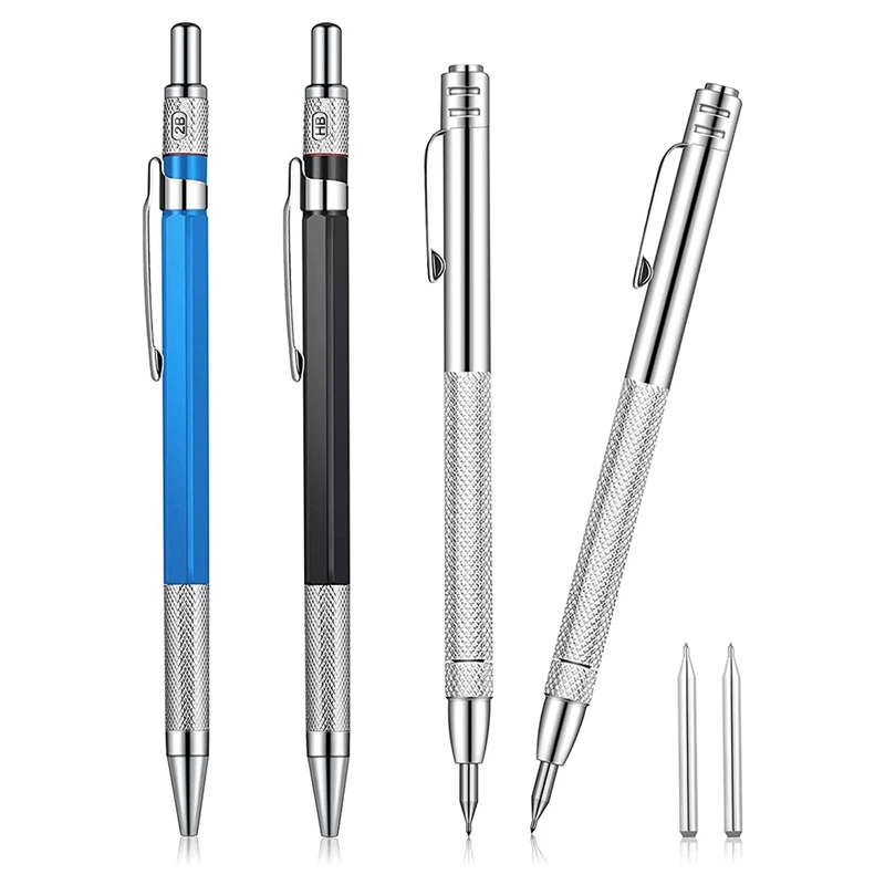 

2 Pieces Carpenter Pencils And 2 Pieces Tungsten Carbide Scriber With Magnet Aluminum Etching Engraving Pen With Clips
