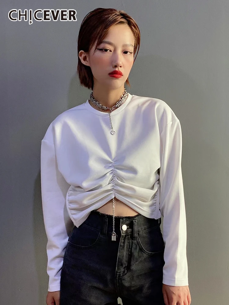 CHICEVER Loose Sweatshirt For Women Round Neck Long Sleeve Fold Pleated Solid Minimalist Sweatshirts Female Fashion Clothing New 
CHICEVER Loose Sweatshirt For Women Round Neck Long Sleeve Fold Pleated Solid Minimalist Sweatshirts Female Fashion Clothing New