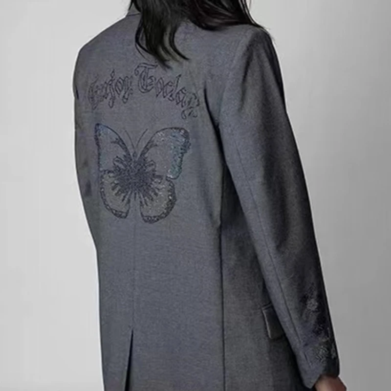 Back Butterfly Letter Hot Rhinestones Women's Blazer Single Breasted Long Sleeve Casusl Outerwear fashion Ladies Suit Coats
Back Butterfly Letter Hot Rhinestones Women's Blazer Single Breasted Long Sleeve Casusl Outerwear fashion Ladies Suit Coats