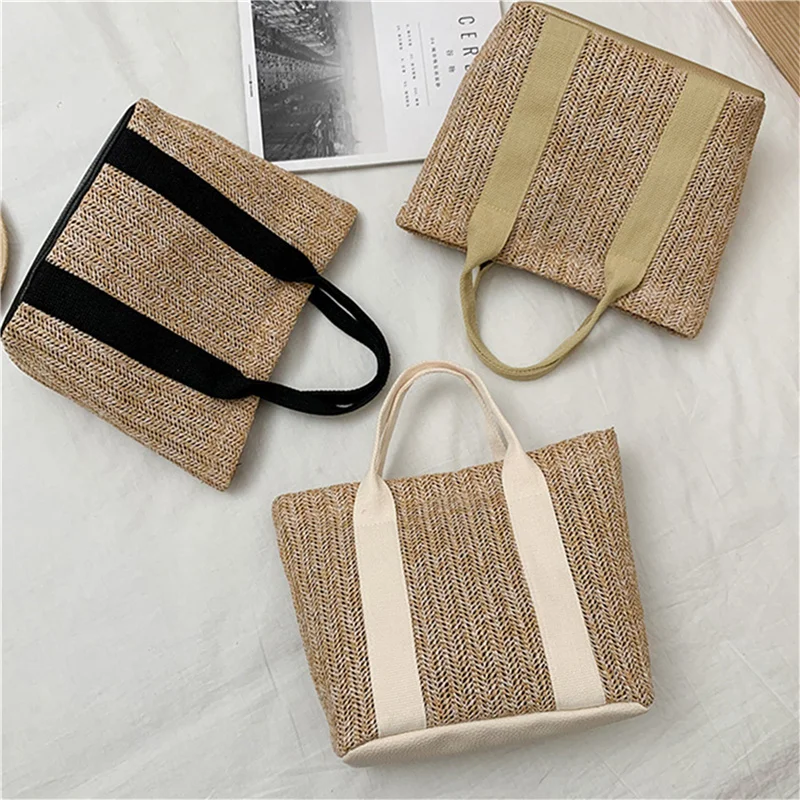 Women Woven Tote Bag for Casual Beach Holiday Daily Shopping, Patchwork Straw Woven Summer Handbag with Magnetic Snap
Women Woven Tote Bag for Casual Beach Holiday Daily Shopping, Patchwork Straw Woven Summer Handbag with Magnetic Snap