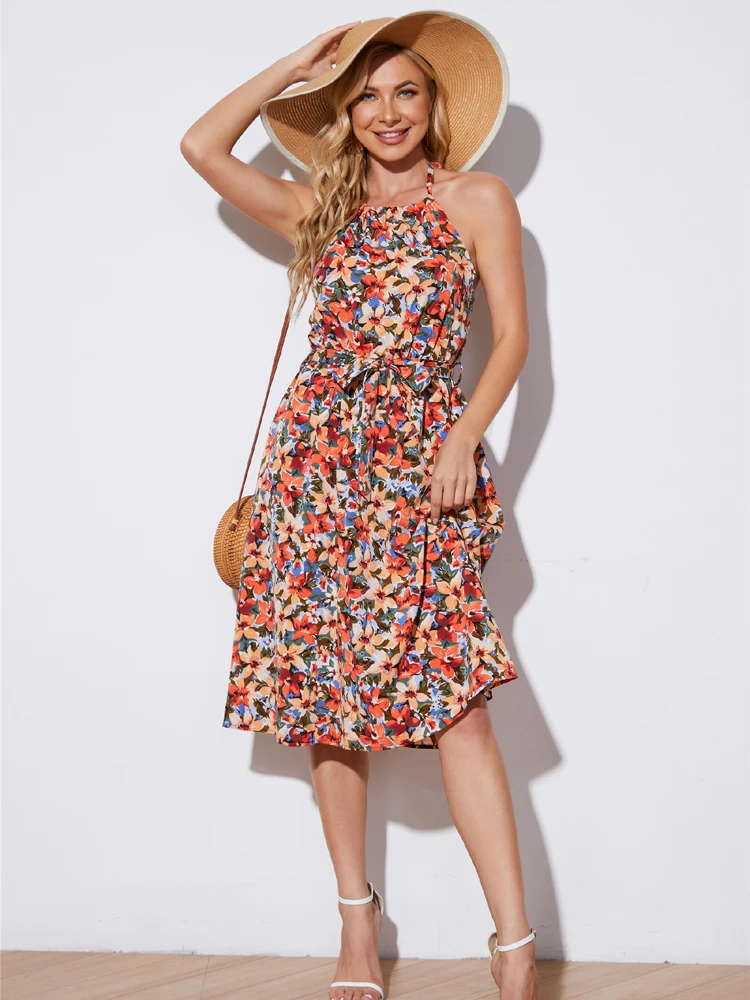 2022 Women Chiffon Floral Dress Summer Ladies Sleeveless Halter Neck Casual Holiday Party Sashes Bow Backless Dress
2022 Women Chiffon Floral Dress Summer Ladies Sleeveless Halter Neck Casual Holiday Party Sashes Bow Backless Dress