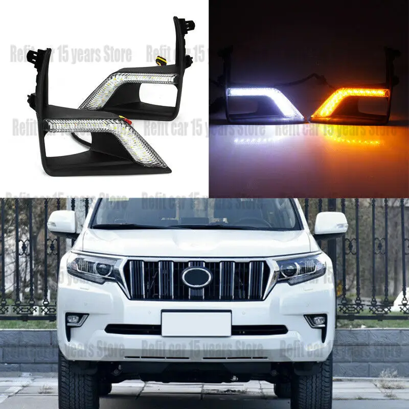 2PCS LED Daytime Running Light DRL Turn Signal Fog Lamp for Toyota Land Cruiser Prado 2018-2019