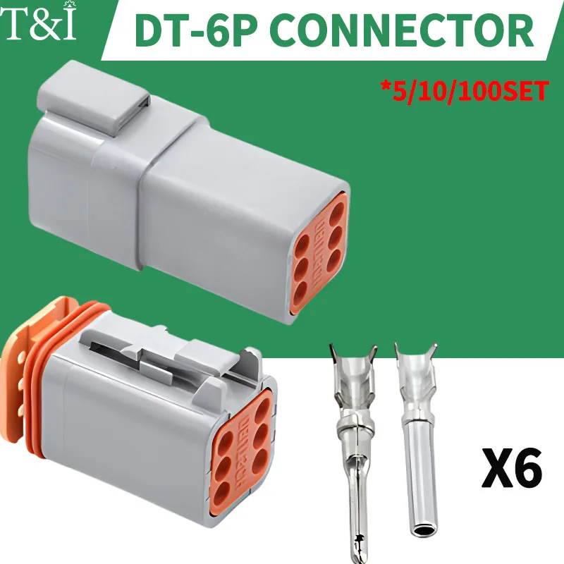 

Deutsch DT 6P 6Pin 22-16AWG Waterproof Automobile Wire Connector Plug DT06-6S DT04-6P Male and Female Heads Socket WithTerminal