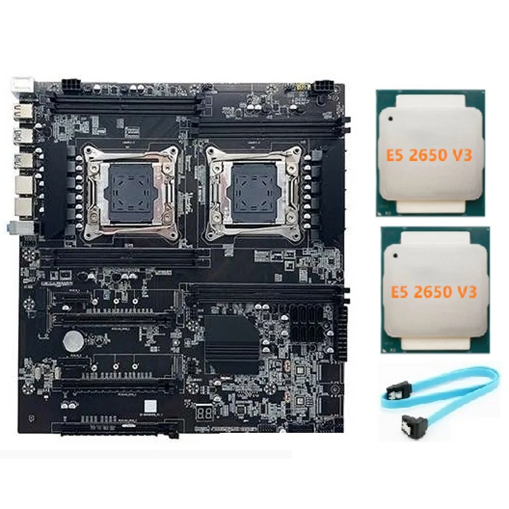 

X99 Dual-Socket Motherboard LGA2011-3 Dual CPU Support RECC DDR4 Memory with 2XE5 2650 V3 CPU+SATA Cable