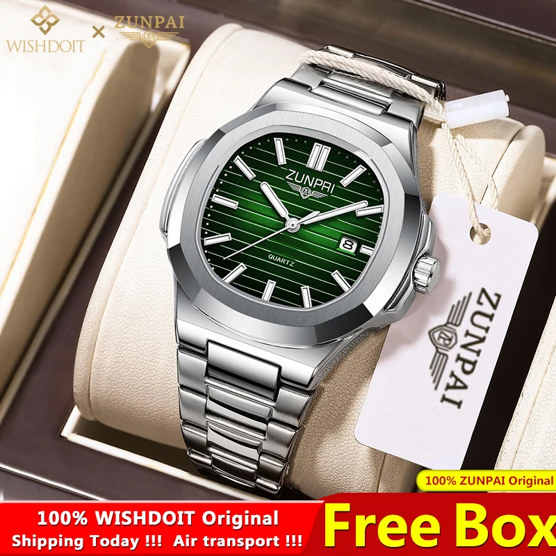 

100%Original WISHDOIT Men's Watch Waterproof Stainless Steel Quartz Calendar Luminous Watch for Men Fashion Business Wristwatch