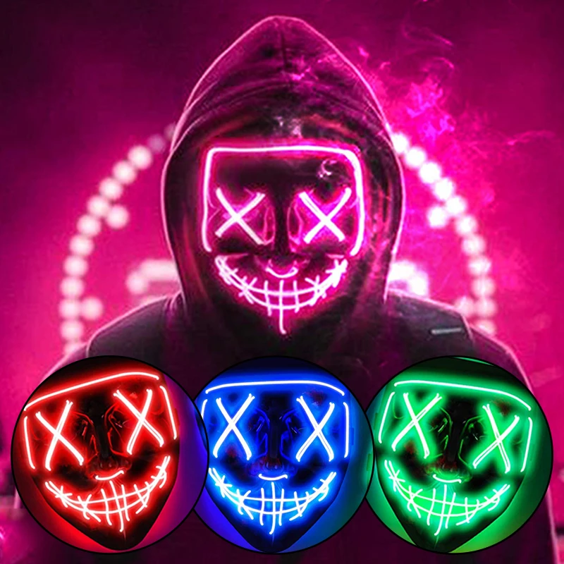

Halloween Luminous Neon Mask Led Mask Masque Masquerade Party Mask Glow In The Dark Purge Masks Cosplay Costume Supplies
