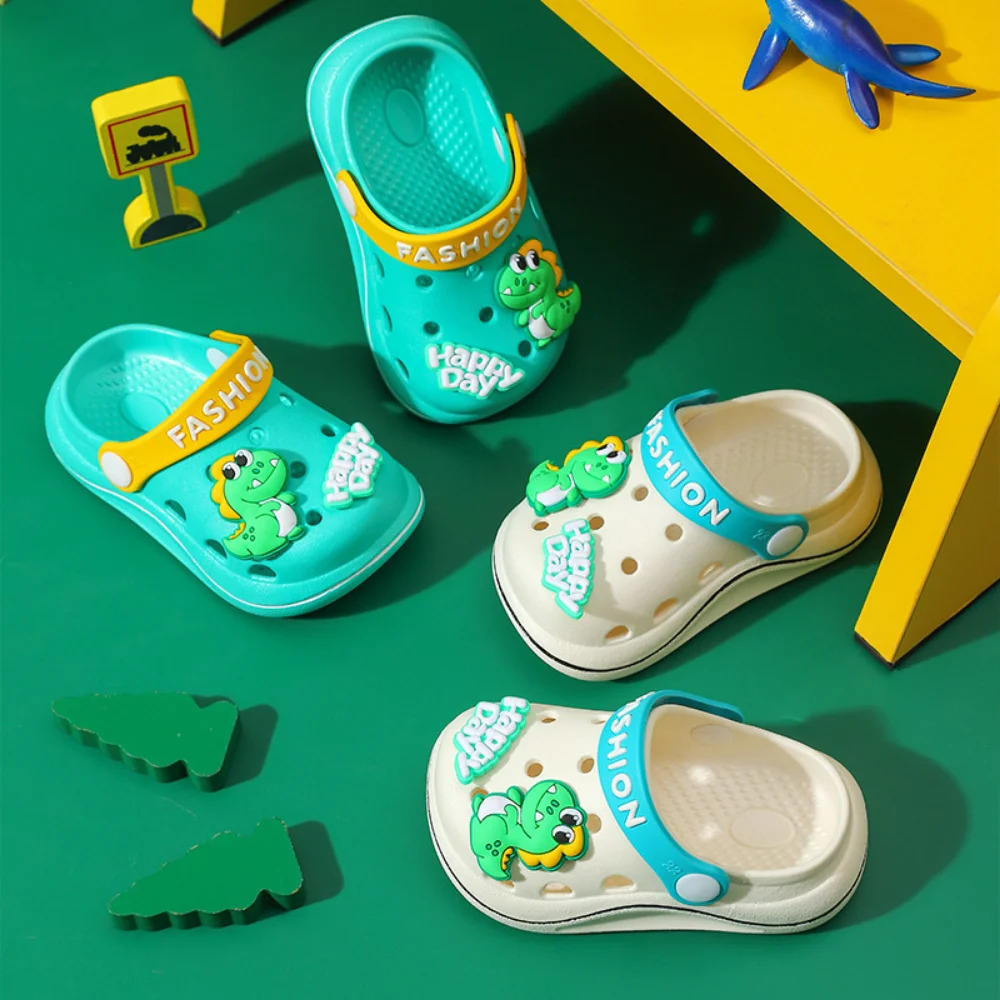 

Children Cave Slippers 2023 New Cartoon Dinosaur Cute Baotou Soft-bottomed Slippers Two Days Summer New Beach Shoes on The Beach