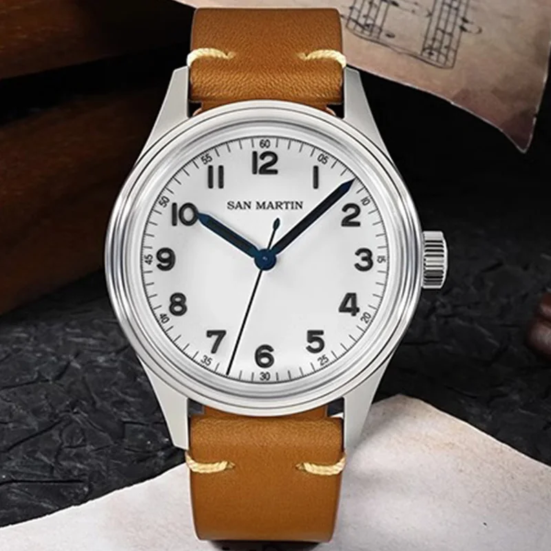 San Martin 38,5 мм винтажный пилот NH35 Военный стиль простые мужские автоматические механические наручные часы сапфировый 10 бар кожаный ремешок
San Martin 38,5 мм винтажный пилот NH35 Военный стиль простые мужские автоматические механические наручные часы сапфировый 10 бар кожаный ремешок