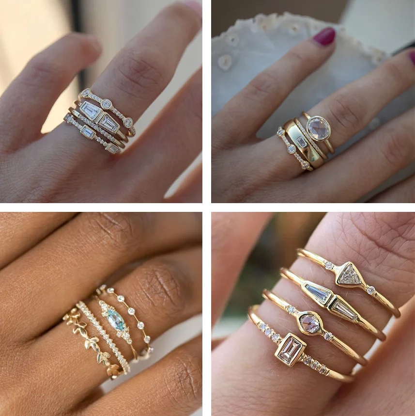 4pcs/Set Geometric Gold Set Ring Combination Round Zircon Crystal Rings Women's Engagement Party Wedding Rings Hand Jewelry
4pcs/Set Geometric Gold Set Ring Combination Round Zircon Crystal Rings Women's Engagement Party Wedding Rings Hand Jewelry