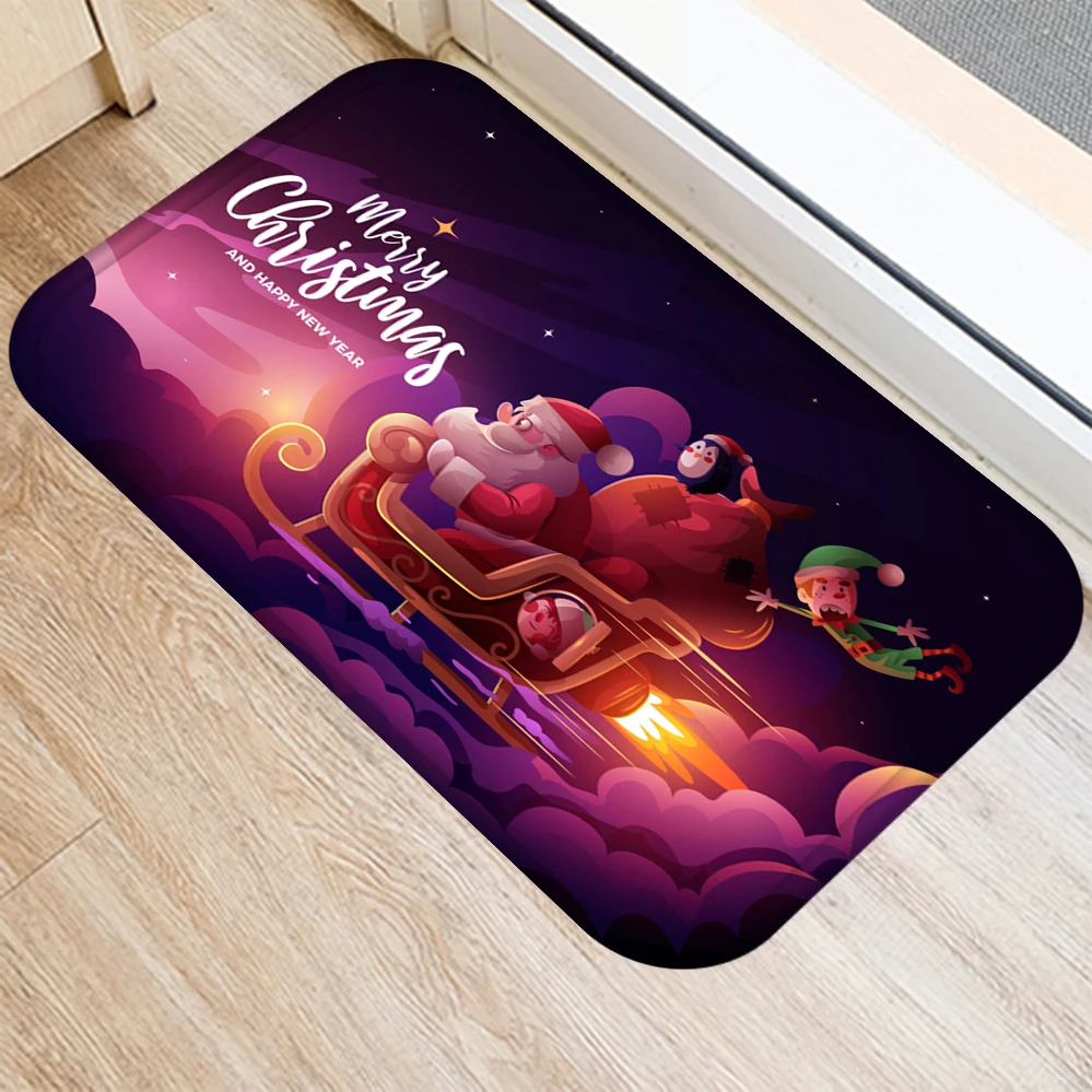 

ZHENHE Christmas Eve Santa Pattern Door Mat Non-Slip Floor Mat Bathroom Kitchen Entrance Carpet Home Decor