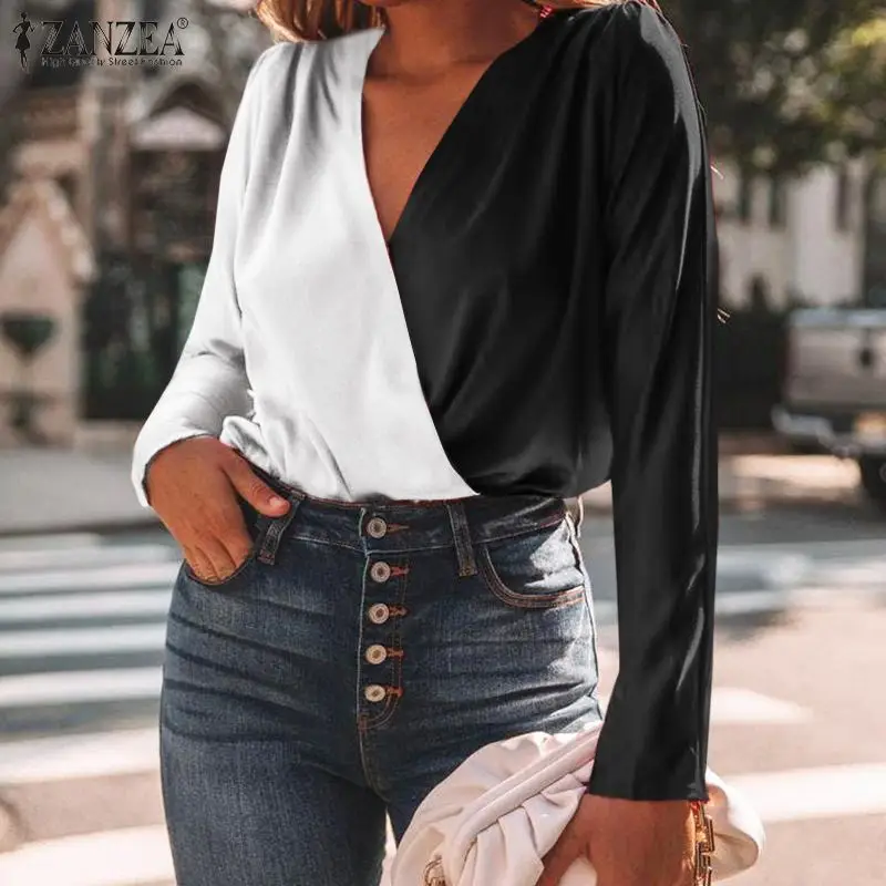 Satin Blouse ZANZEA Elegant V Neck Full Sleeve Shirt Women Casual Patchwork Chemise 2022 Fashion Femininas Clothing Solid OL Top
Satin Blouse ZANZEA Elegant V Neck Full Sleeve Shirt Women Casual Patchwork Chemise 2022 Fashion Femininas Clothing Solid OL Top