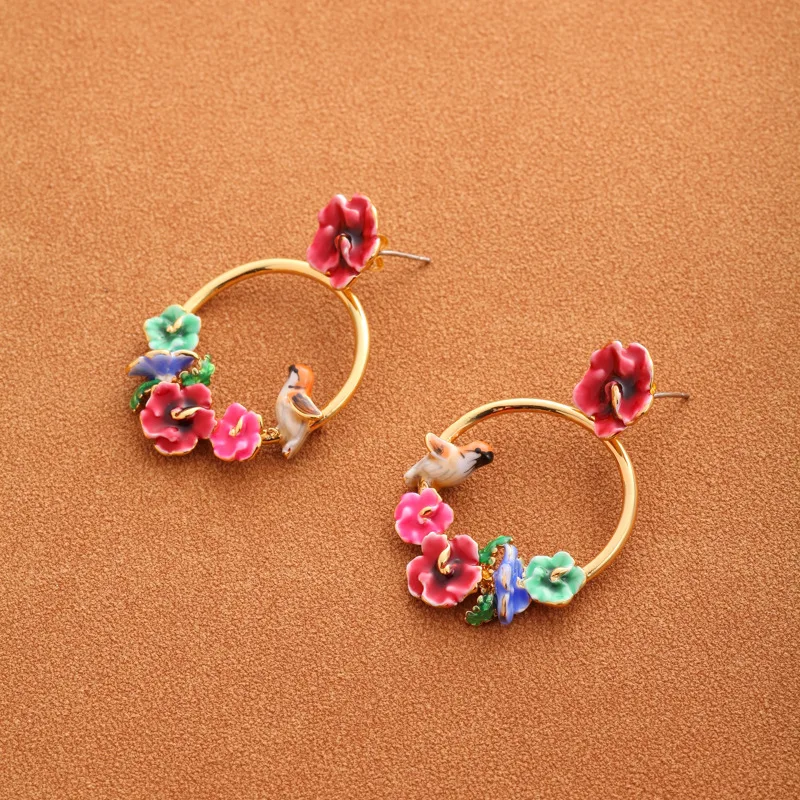 European and American Jewelry Fashion Personality Hand-painted Enamel Glaze Pastoral Color Flowers Bird Ring Temperament Earring
European and American Jewelry Fashion Personality Hand-painted Enamel Glaze Pastoral Color Flowers Bird Ring Temperament Earring