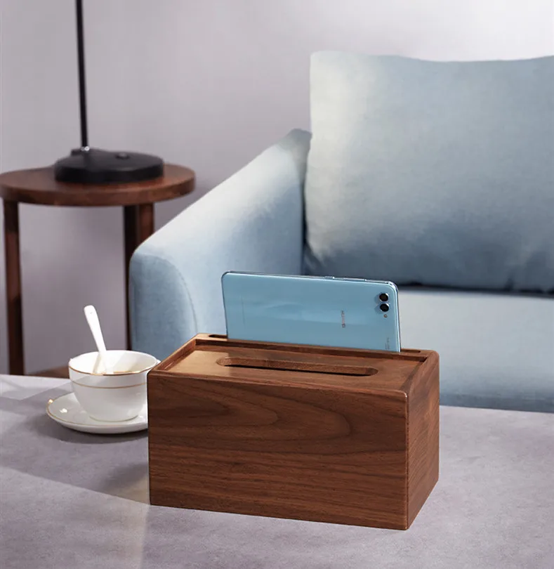 Wooden Tissue Box Walnut Multi-function Storage Box Mobile Phone Holder Hotel Creative Living Room Decoration 
Wooden Tissue Box Walnut Multi-function Storage Box Mobile Phone Holder Hotel Creative Living Room Decoration