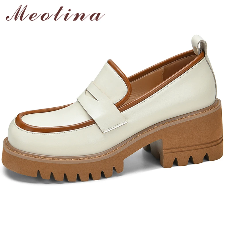 Meotina Women Loafers Shoes Genuine Leather Thick Heels Platform Pumps Square Toe High Heel Lady Footwear Spring Beige 34-40
Meotina Women Loafers Shoes Genuine Leather Thick Heels Platform Pumps Square Toe High Heel Lady Footwear Spring Beige 34-40