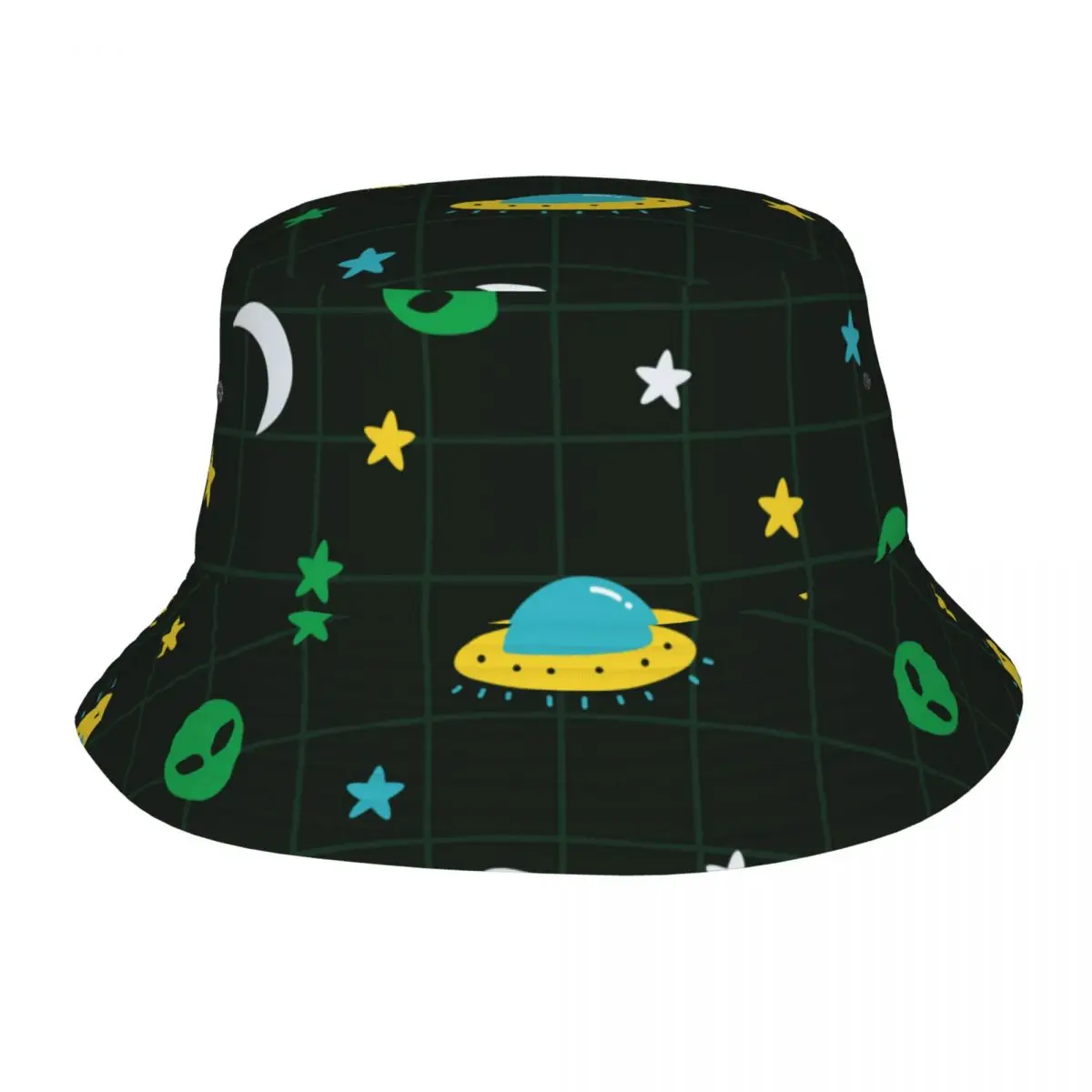 

2023 Men Women Summer Green Alien UFO Moon Bucket Hat Bob Fisherman hat Outdoor Travel Sun Visor Fashion Panama