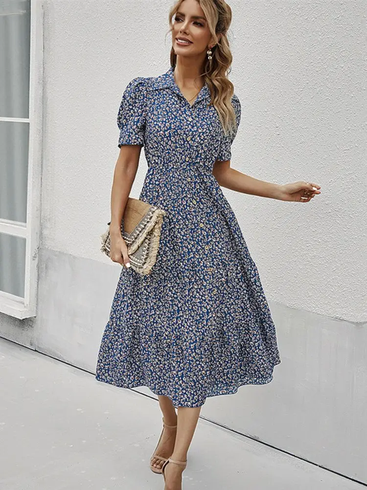 Ladies Vintage Floral Print Summer Dress Women Casual Slim Ruffles Party Beach Midi Shirt Dress Women Sundress Vestidos Female
Ladies Vintage Floral Print Summer Dress Women Casual Slim Ruffles Party Beach Midi Shirt Dress Women Sundress Vestidos Female