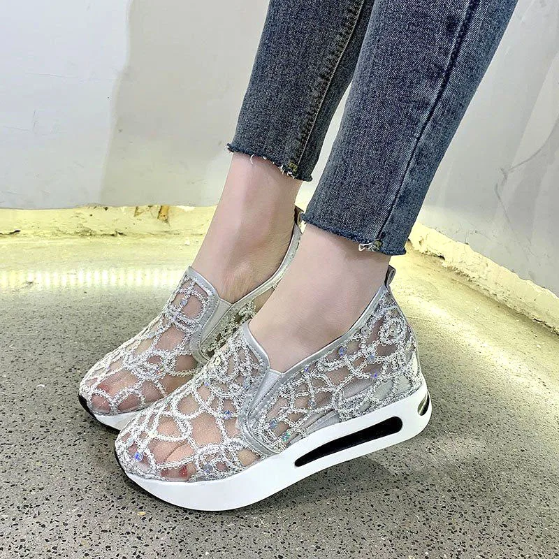 Female Wedge Shoes Sequin Mesh Breathable Shoes Women Gold Silver Platform Sneakers Women Height Increasing Wedges Shoes Casual
Female Wedge Shoes Sequin Mesh Breathable Shoes Women Gold Silver Platform Sneakers Women Height Increasing Wedges Shoes Casual