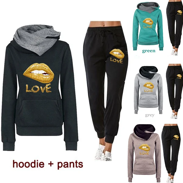 2023 Autumn Winter Women Suits Golden Lips Print 2 Pieces Set Female Pullover Two-color Hoodies and Pants Warm Fleece Sports
2023 Autumn Winter Women Suits Golden Lips Print 2 Pieces Set Female Pullover Two-color Hoodies and Pants Warm Fleece Sports
