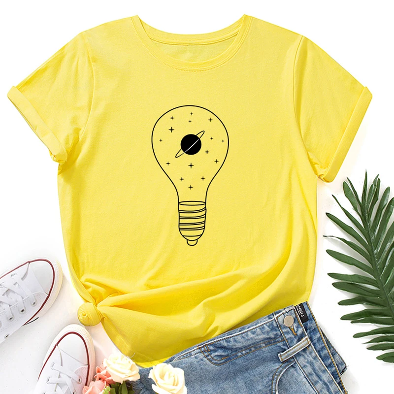 Summer Cotton Women Planet Light Bulb Print T Shirt S-5XL Short Sleeve Tees Tops Casual O-Neck Female TShirt
Summer Cotton Women Planet Light Bulb Print T Shirt S-5XL Short Sleeve Tees Tops Casual O-Neck Female TShirt
