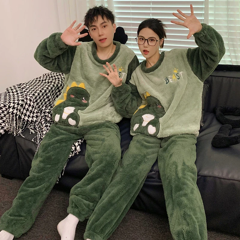 Winter Warm Flannel Women's Pajamas Set Long-Sleeved Trousers Men Sleepwear Cute Dinosaur Pyjama Soft Home Wear Clothes For
Winter Warm Flannel Women's Pajamas Set Long-Sleeved Trousers Men Sleepwear Cute Dinosaur Pyjama Soft Home Wear Clothes For