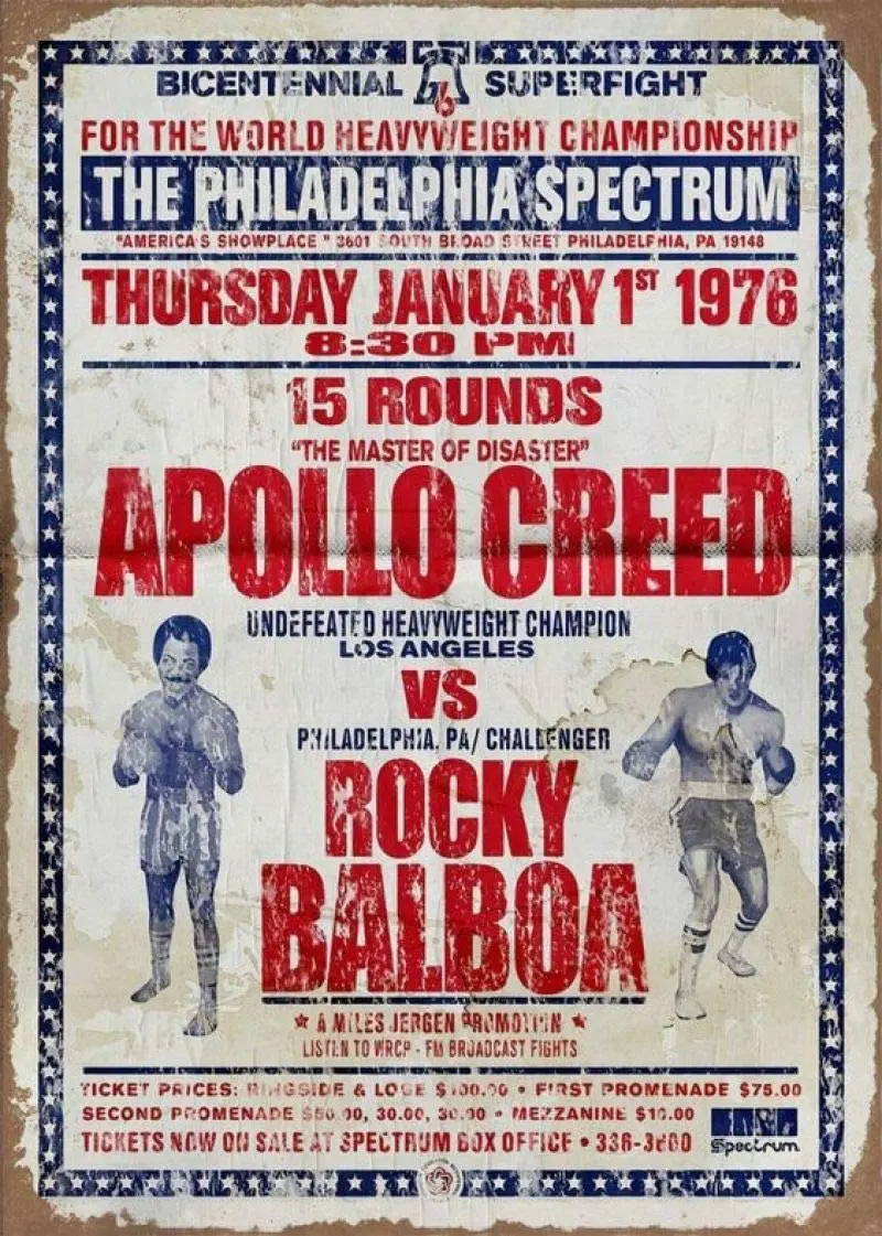 Retro Metal Tin Sign Vintage Thursday January 1st 1976 Apollo Creed Vs Rocky Balboa Aluminum Sign for Home Coffee Wall Decor
Retro Metal Tin Sign Vintage Thursday January 1st 1976 Apollo Creed Vs Rocky Balboa Aluminum Sign for Home Coffee Wall Decor