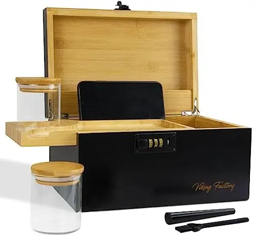 Large Bamboo Box Tray Set with Combination Lock Decorative Box for Home Smell Proof Storage Box -Premium Removable Tray, Roll Ki
Large Bamboo Box Tray Set with Combination Lock Decorative Box for Home Smell Proof Storage Box -Premium Removable Tray, Roll Ki