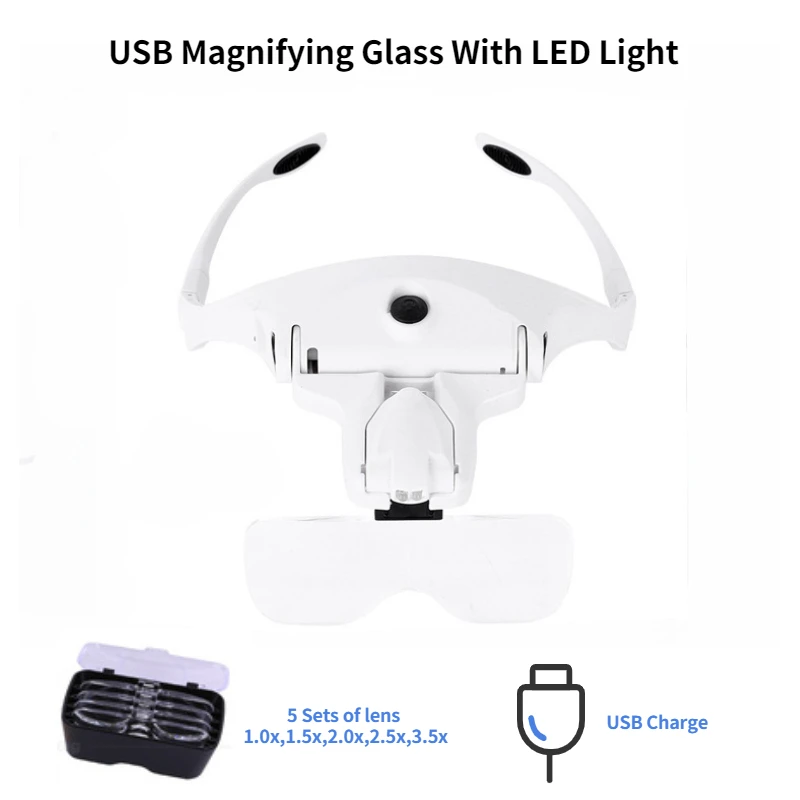 USB Portable Magnifying Glass With Led Lights Headband Magnifying Glass for electronics Reading, Repair Tool
USB Portable Magnifying Glass With Led Lights Headband Magnifying Glass for electronics Reading, Repair Tool