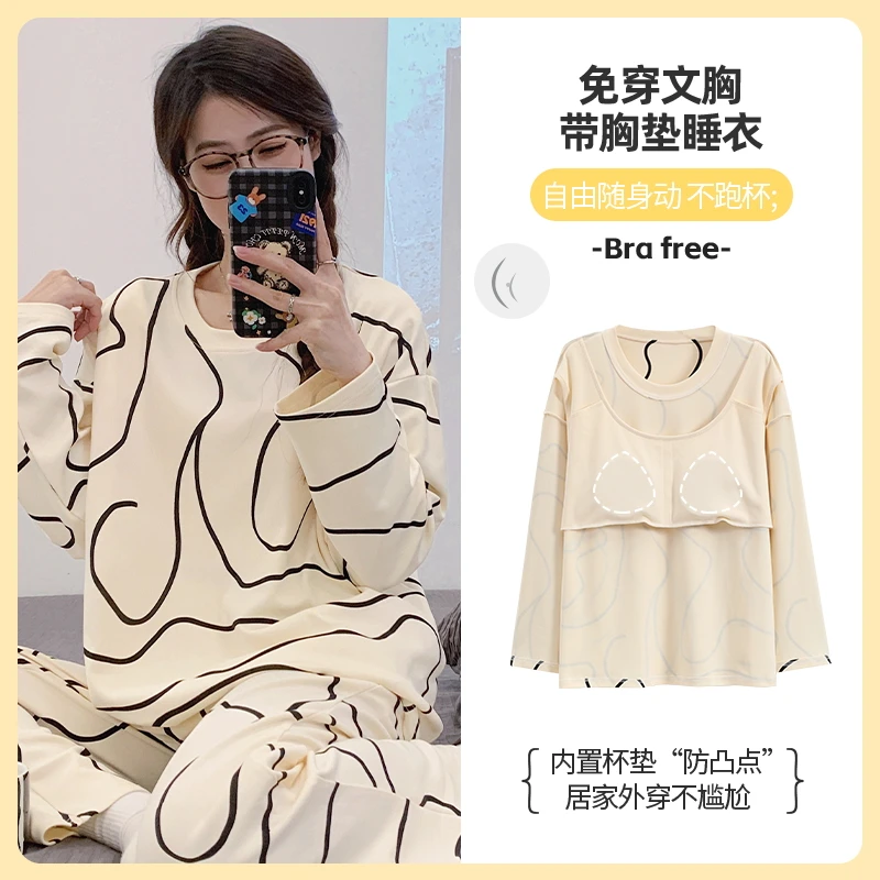 Cotton Pajamas For Women With Chest Pad Sweet Homewar Long Sleeve Suit Outfit Sleepwear Autumn Winter
Cotton Pajamas For Women With Chest Pad Sweet Homewar Long Sleeve Suit Outfit Sleepwear Autumn Winter
