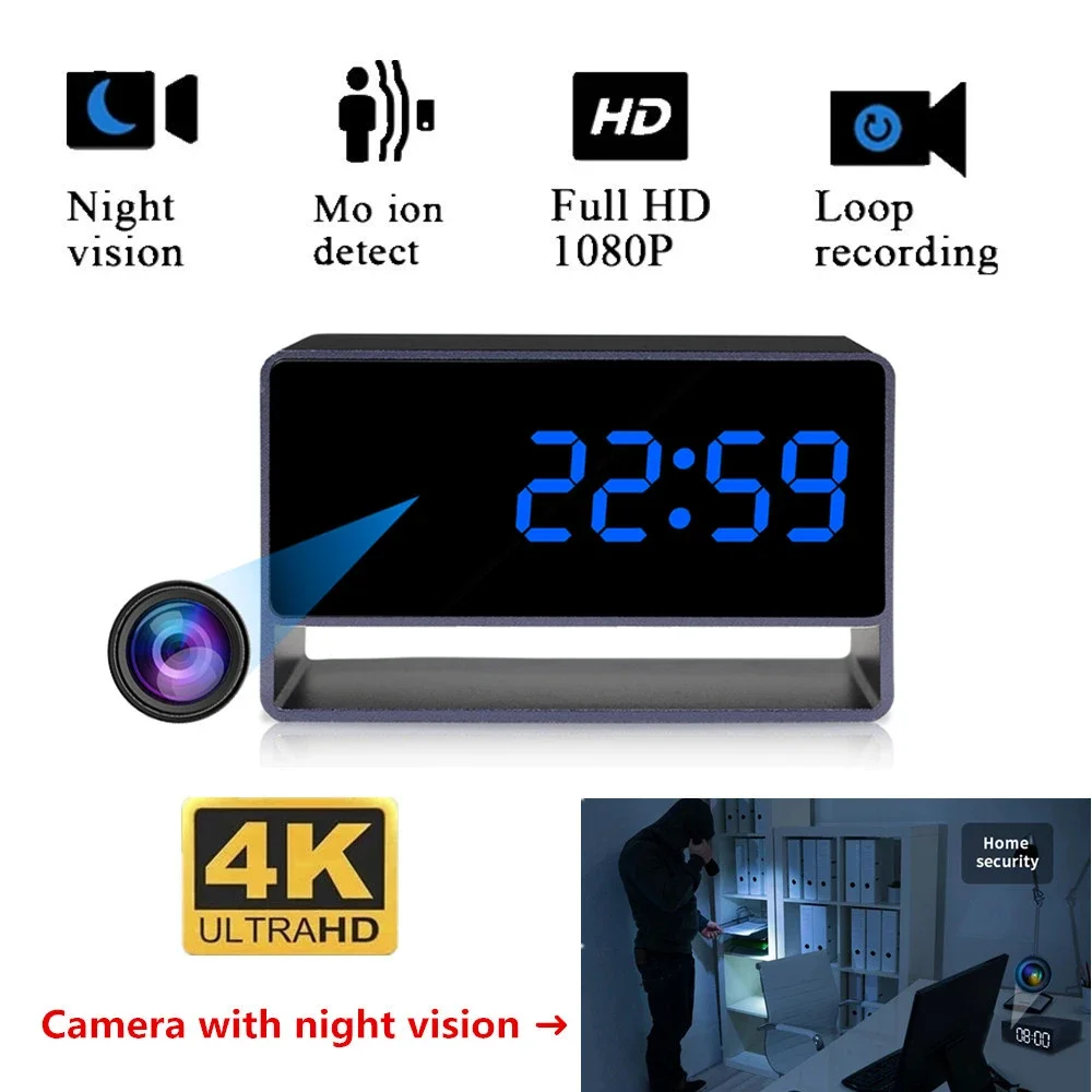 

Full HD Webcam 4K Smart Clock Camera Wireless WIFI P2P/AP Cam Night Vision Motion Detection Camera Home Security Mini Camcorder