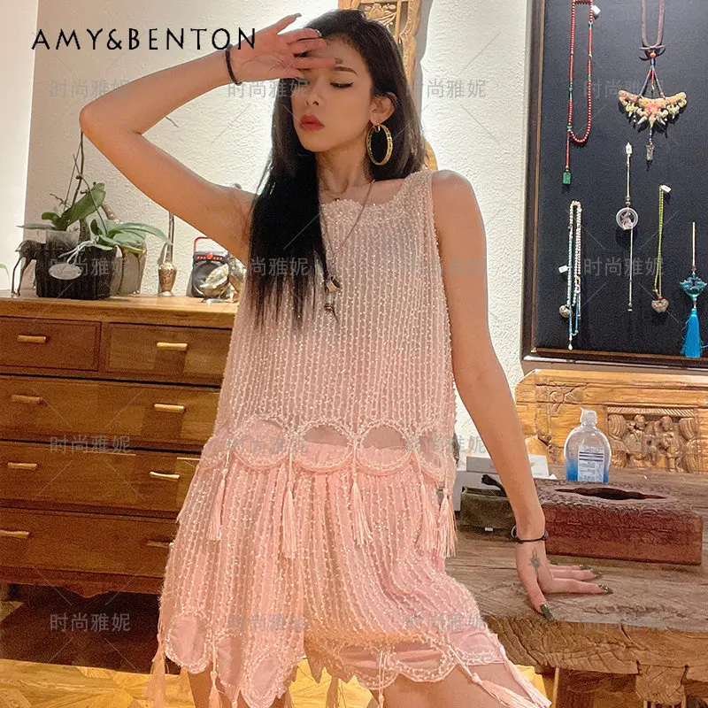2023 Fashion Bead Top Sleeveless Tshirts Lace Tassel Shorts Handmade Beaded Vest Shorts Set Y2k Outfits Womens Two Peice Sets
2023 Fashion Bead Top Sleeveless Tshirts Lace Tassel Shorts Handmade Beaded Vest Shorts Set Y2k Outfits Womens Two Peice Sets